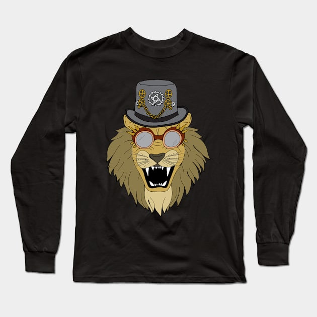 Roaring Steampunk Lion Long Sleeve T-Shirt by HotHibiscus